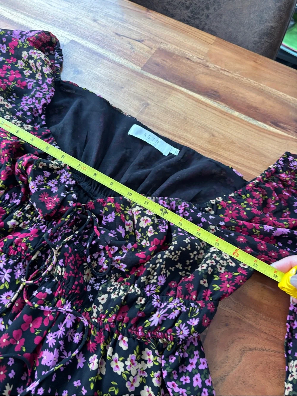 ASTR Black Floral Ruched Peplum Top - Size Large